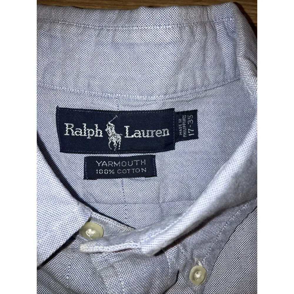 Ralph Lauren Shirt Mens 17.-35 Yarmouth Button Up Blue Solid Long‎ Sleeve Casual
